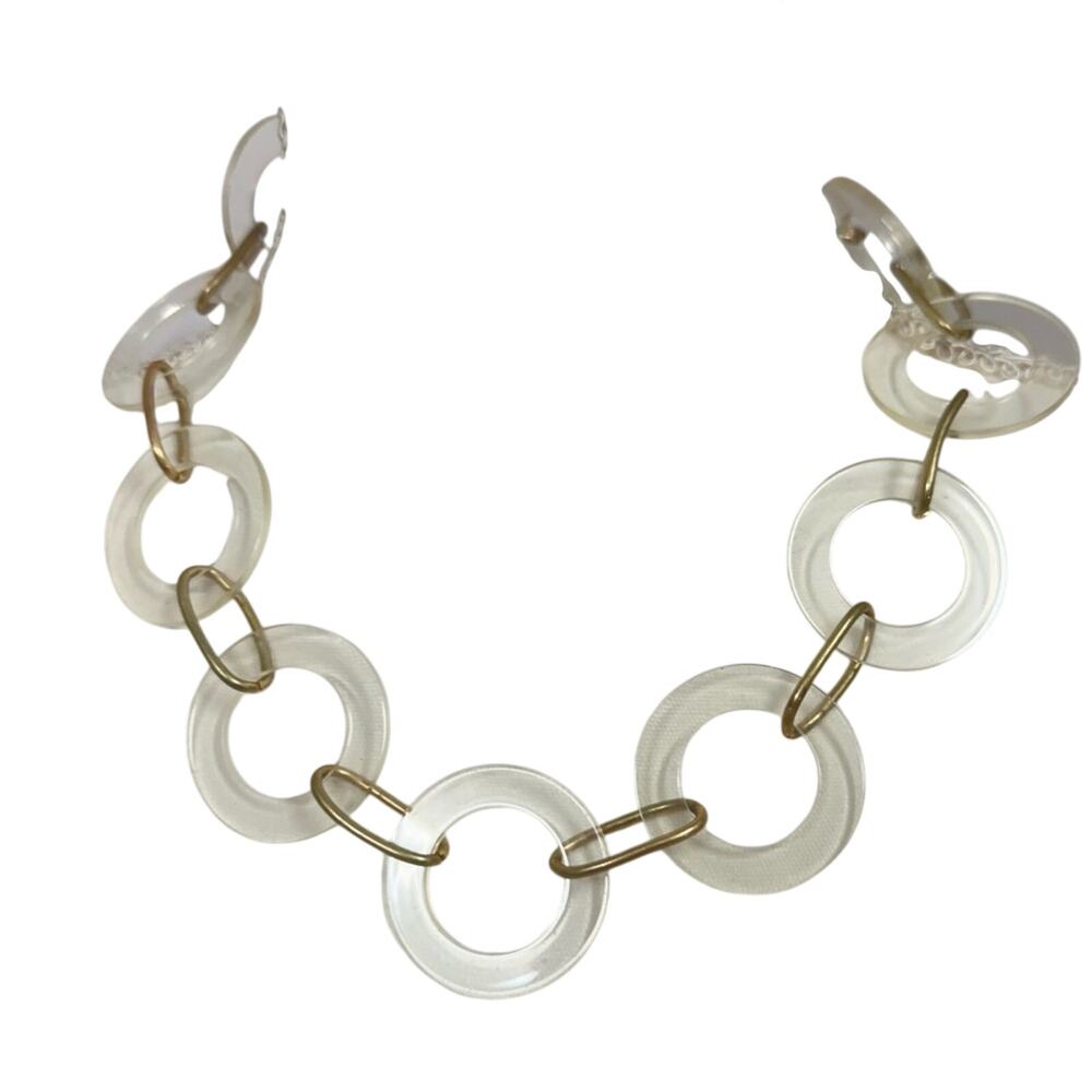 Clear Plastic Link Gold Tone Necklace Artsy Art to Wear Funky